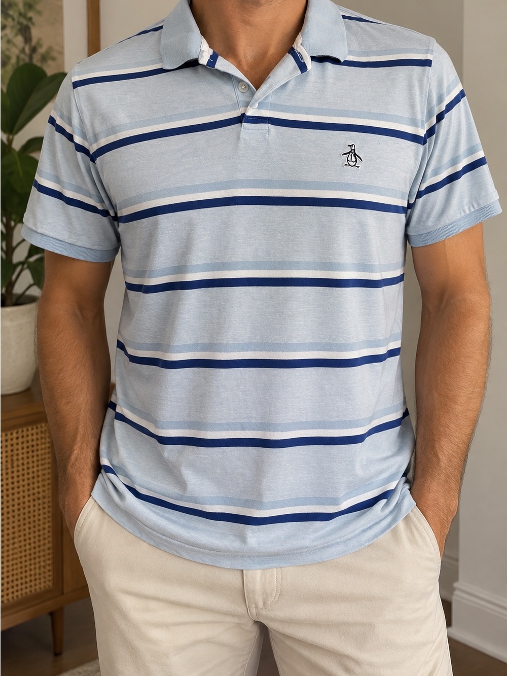 Original Penguin Munsingwear Men’s XL Blue Striped Polo Shirt